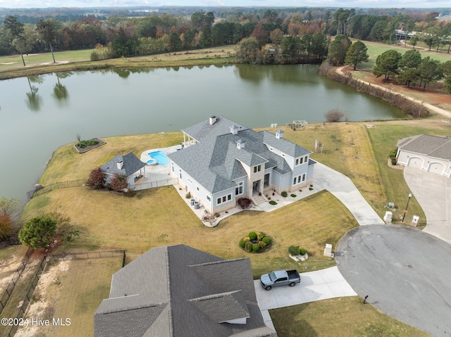 bird's eye view featuring a water view