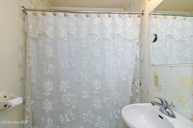 bathroom with a shower with curtain and sink