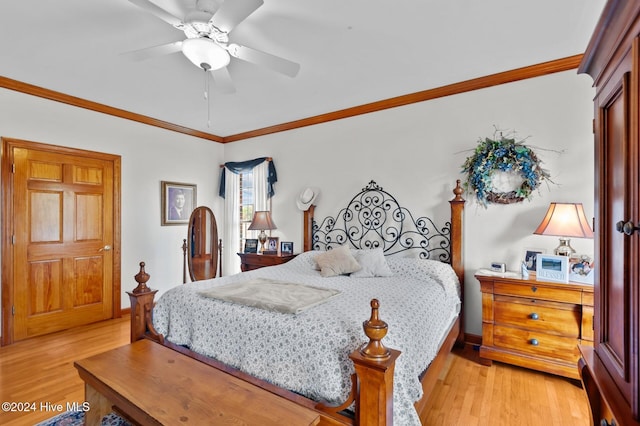 1221 NC Highway 305, Aulander, NC 27805 - bedroom with light wood finished floors, crown molding, and a ceiling fan