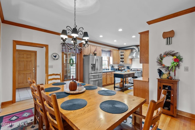 1221 NC Highway 305, Aulander, NC 27805 - dining space featuring ornamental molding, recessed lighting, light wood finished floors, and a chandelier
