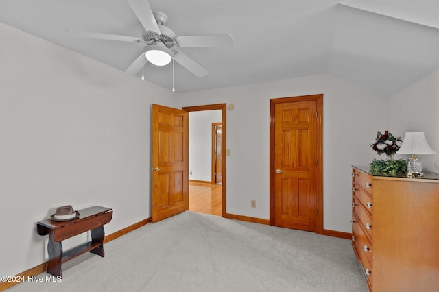 1221 NC Highway 305, Aulander, NC 27805 - bedroom with lofted ceiling, light colored carpet, and a ceiling fan