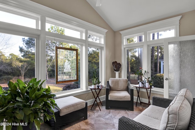 sunroom with vaulted ceiling