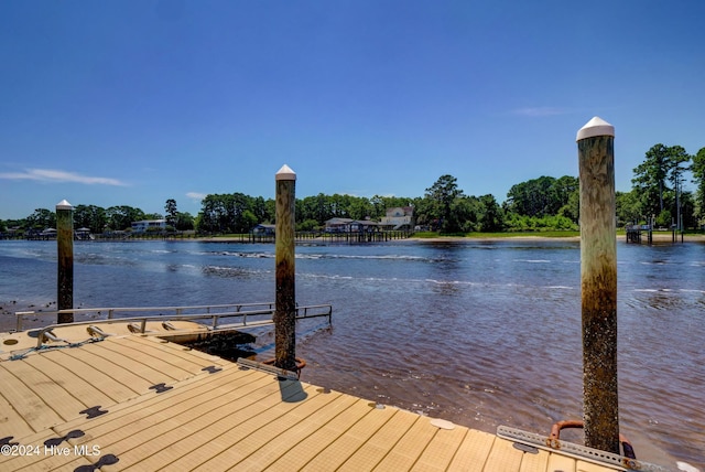 dock area with a water view