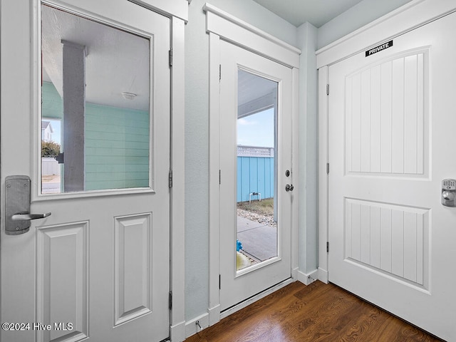 doorway to outside featuring dark hardwood / wood-style flooring