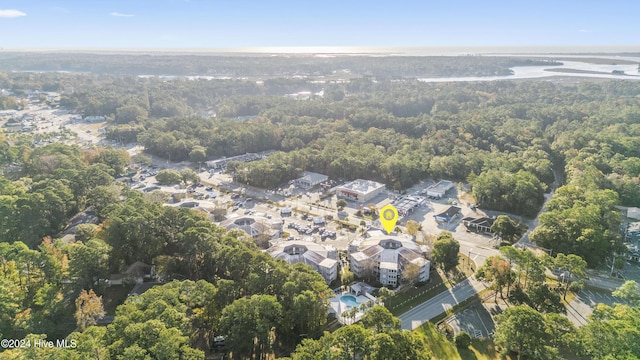 drone / aerial view with a forest view