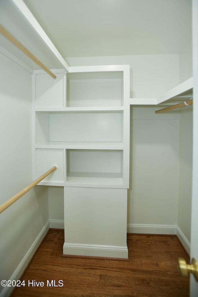 walk in closet featuring dark wood-type flooring