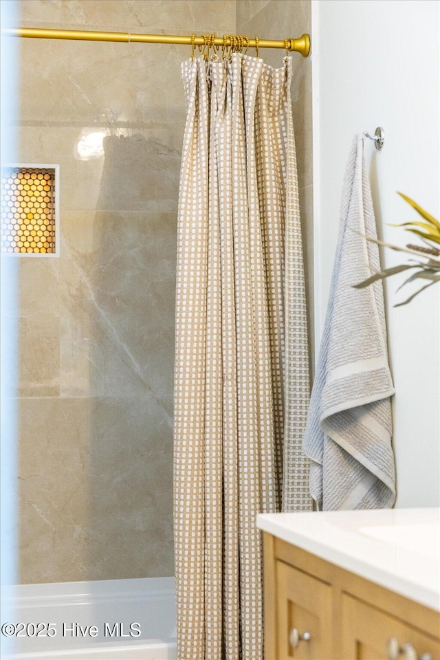 bathroom with a shower with curtain