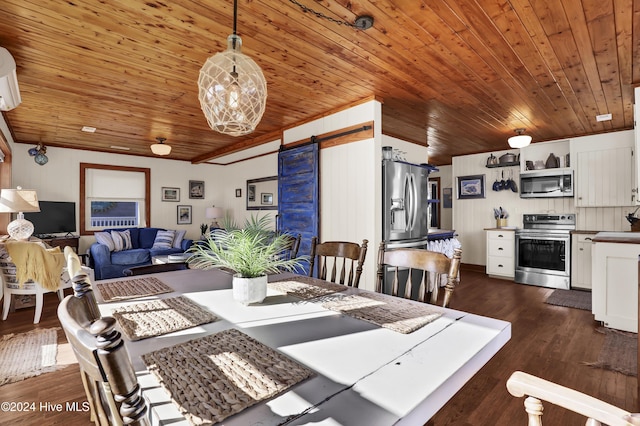 427 N Anderson Blvd, Topsail Beach, NC 28445 - dining room featuring wood ceiling and dark wood-style floors