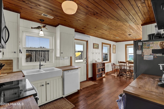 427 N Anderson Blvd, Topsail Beach, NC 28445 - kitchen featuring stainless steel appliances, wooden counters, wooden ceiling, a sink, and dark wood finished floors