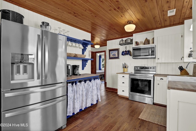 427 N Anderson Blvd, Topsail Beach, NC 28445 - kitchen with appliances with stainless steel finishes, open shelves, a sink, butcher block counters, and wooden ceiling