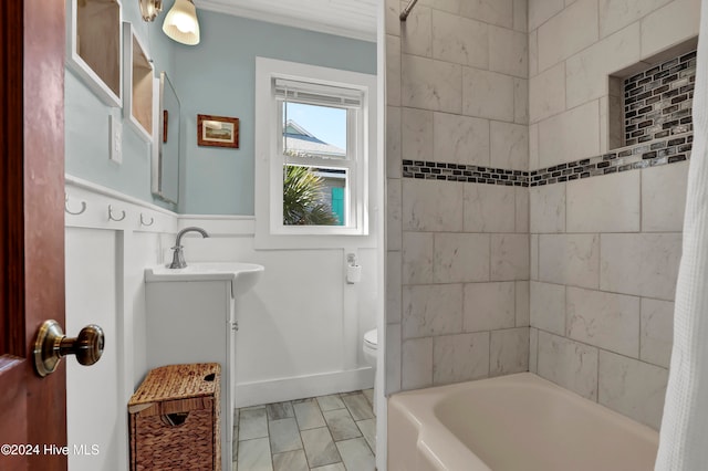 full bathroom with vanity, toilet, and shower / bath combo with shower curtain