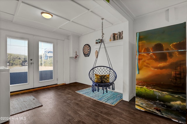 interior space with dark hardwood / wood-style flooring and french doors