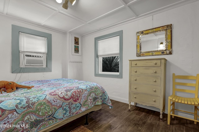 427 N Anderson Blvd, Topsail Beach, NC 28445 - bedroom with coffered ceiling, wood finished floors, cooling unit, and baseboards