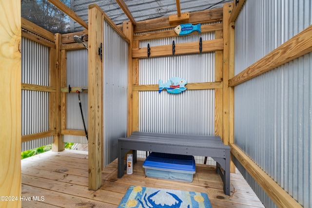 mudroom with light hardwood / wood-style flooring