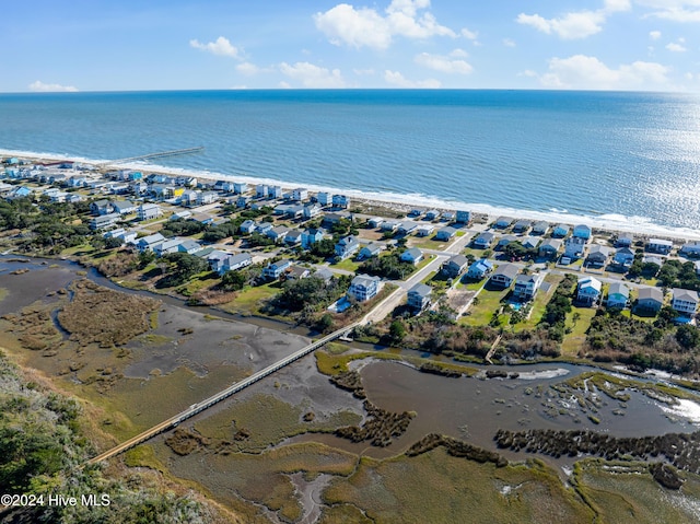 aerial view featuring a water view and a residential view