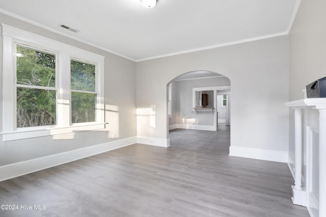 spare room featuring hardwood / wood-style floors and ornamental molding