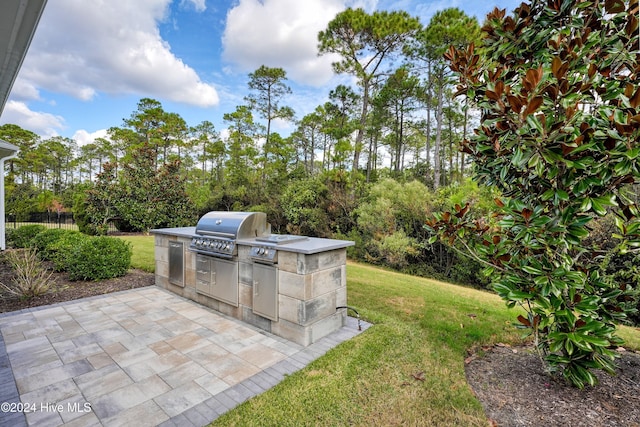 view of patio / terrace featuring grilling area and an outdoor kitchen