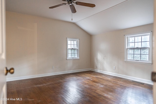 102 James Creek Rd, Southern Pines, NC 28387 - spare room with wood finished floors, lofted ceiling, a ceiling fan, and baseboards