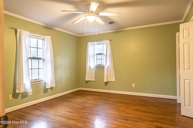 102 James Creek Rd, Southern Pines, NC 28387 - empty room with wood finished floors, ceiling fan, ornamental molding, and baseboards