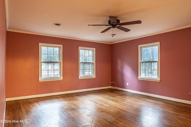 102 James Creek Rd, Southern Pines, NC 28387 - unfurnished room featuring wood finished floors, a ceiling fan, ornamental molding, and baseboards