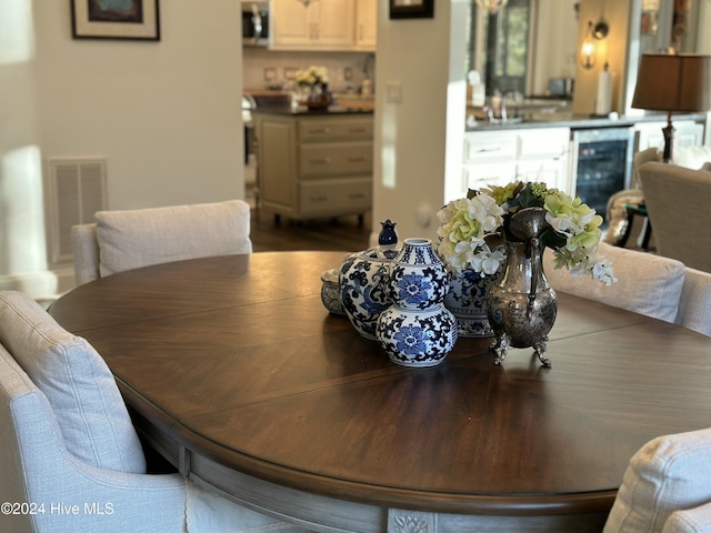 dining room with wine cooler