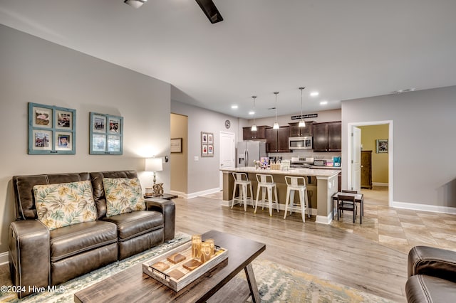 living room with light wood-type flooring