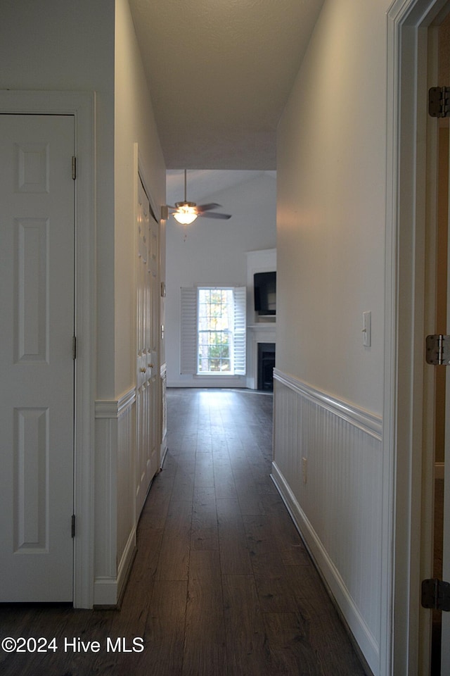 corridor with dark wood-type flooring