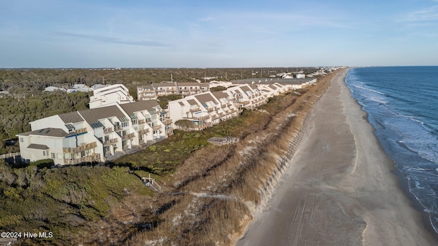 aerial view featuring a water view and a view of the beach