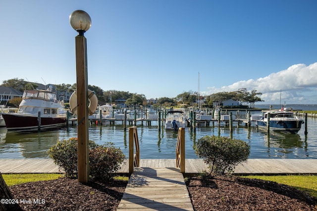 view of dock with a water view