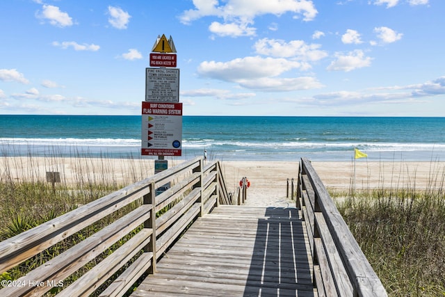 view of water feature featuring a beach view