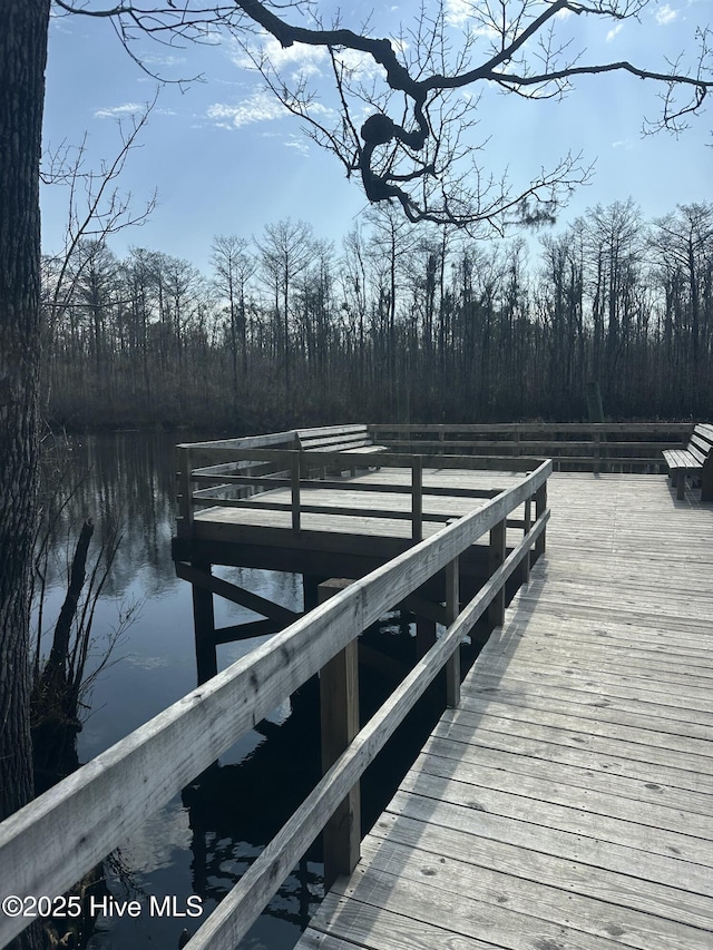 view of dock with a water view