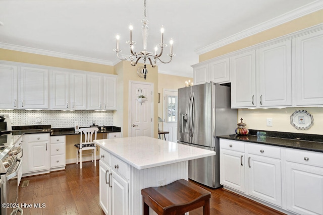 kitchen featuring a kitchen island, white cabinetry, and dark wood-type flooring