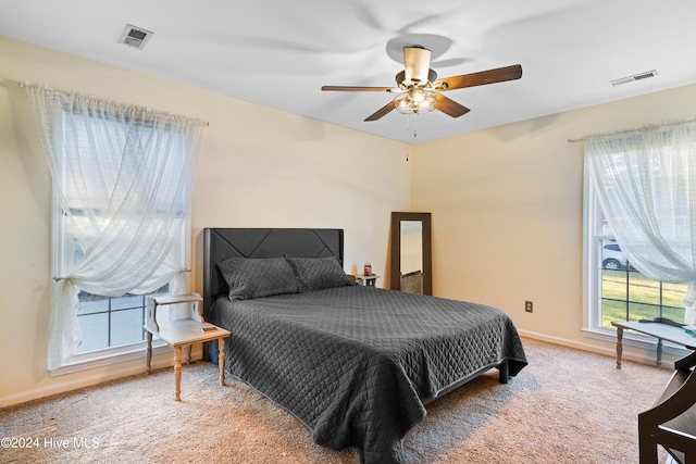 bedroom featuring carpet flooring and ceiling fan