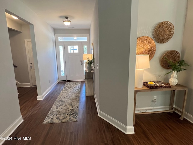 foyer featuring dark wood-type flooring