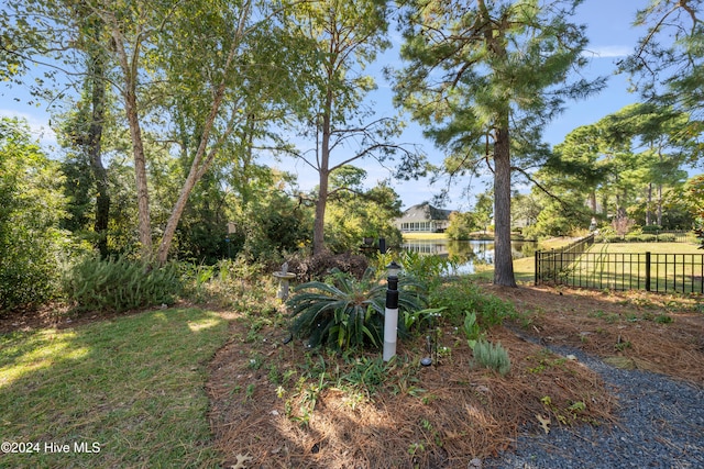 view of yard with a water view