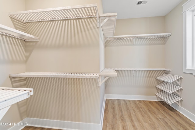 walk in closet with light wood-type flooring