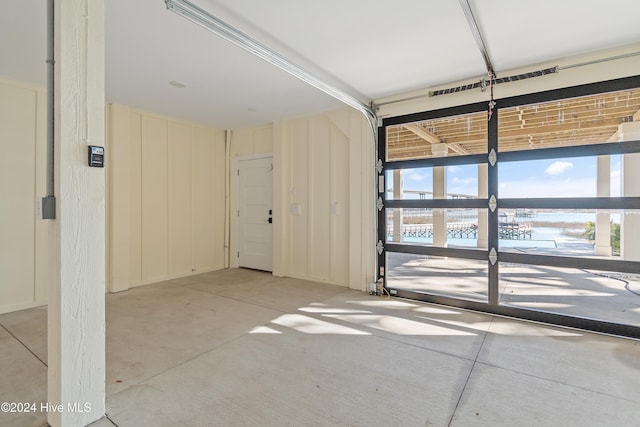 garage featuring a water view