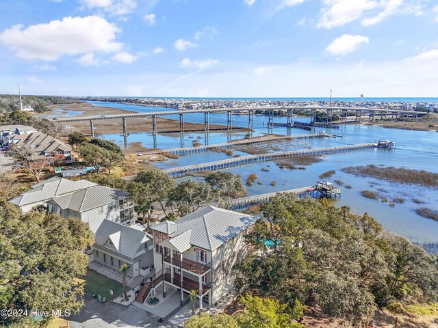 drone / aerial view featuring a water view