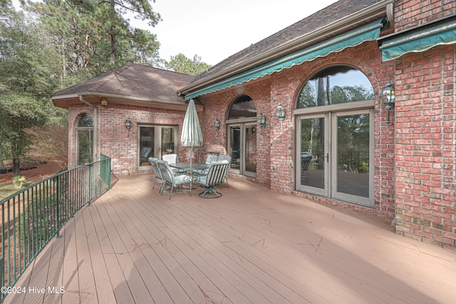 wooden terrace with french doors