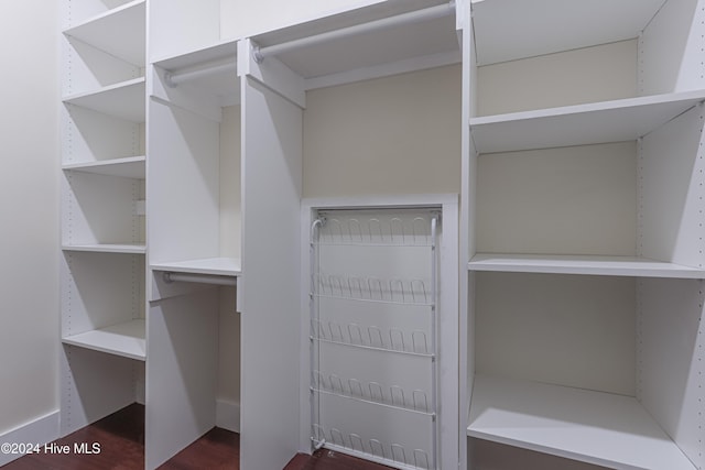 spacious closet with dark wood-type flooring