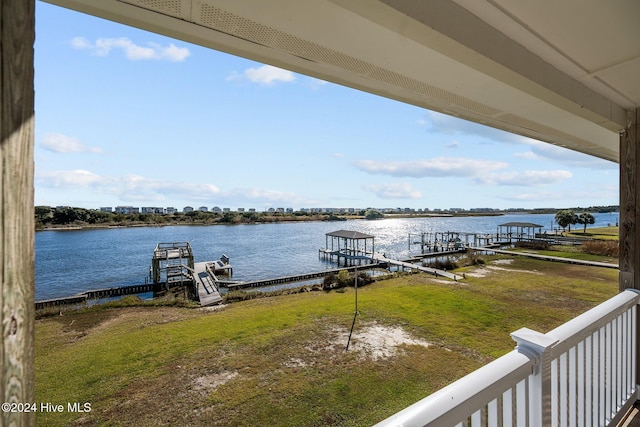 dock area featuring a water view