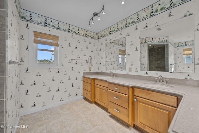 bathroom with vanity and walk in shower