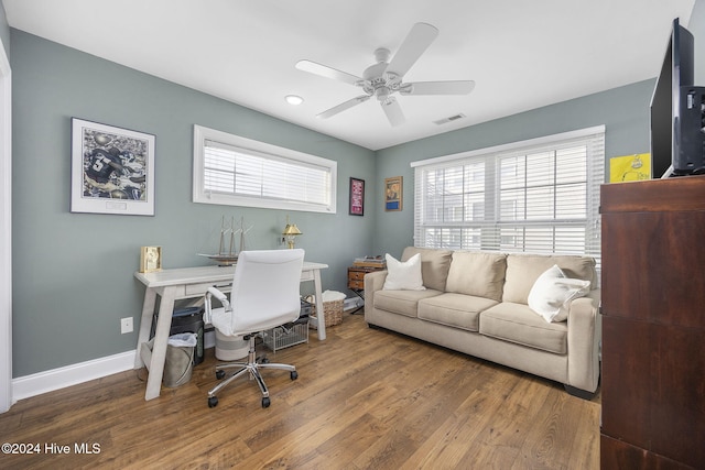 209 Hillside Dr N Unit 201, North Myrtle Beach, SC 29582 - office area featuring wood finished floors, a ceiling fan, and recessed lighting