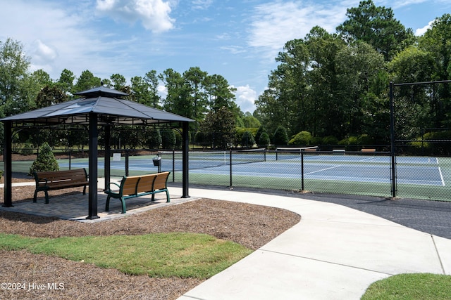 view of sport court featuring a gazebo