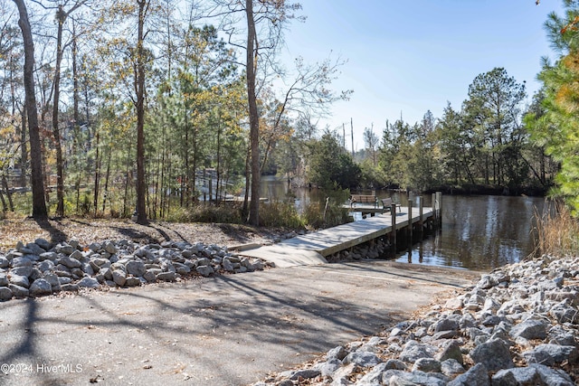 view of dock with a water view