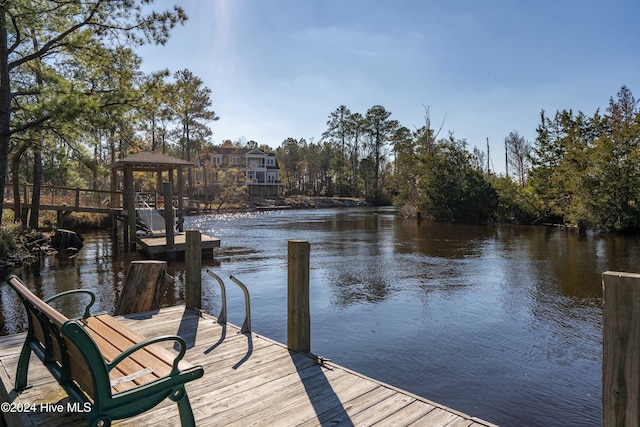 dock area featuring a water view