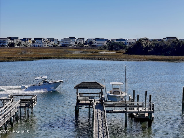 view of dock featuring a water view