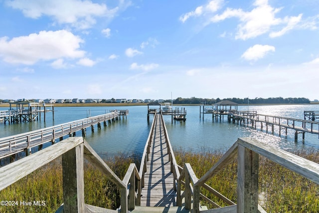 dock area with a water view