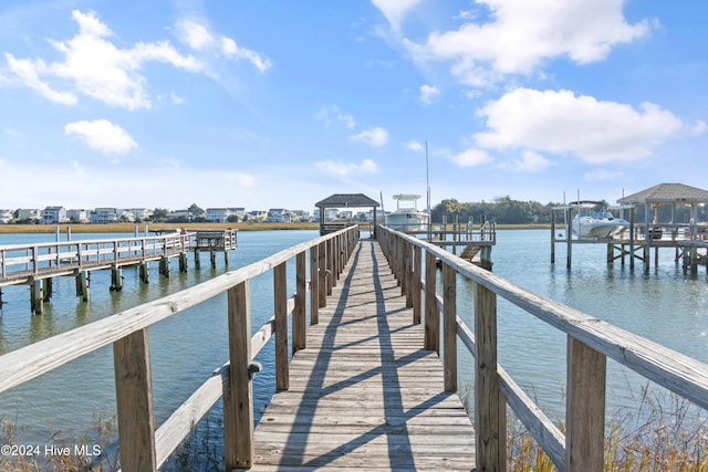 view of dock with a water view