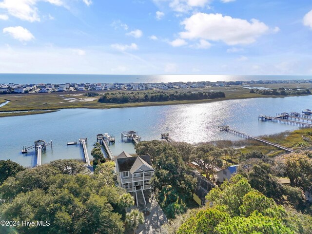 aerial view with a water view